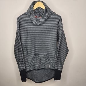 MPG Striped Gray and Black Cowl Neck Athleisure Long Sleeve High Low Top Size M